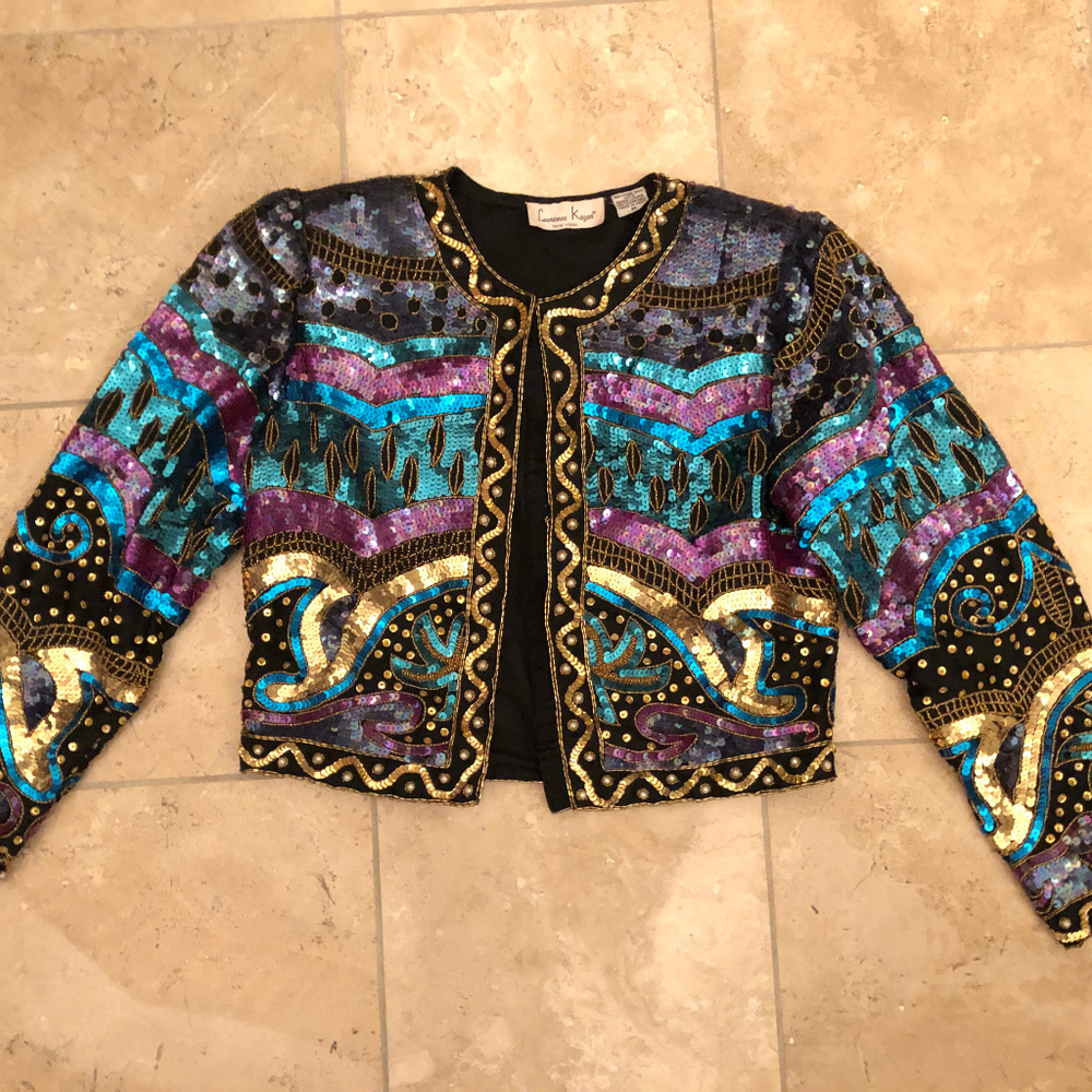 Lawrence Kazar Silk Sequin Vintage Beaded Jacket M